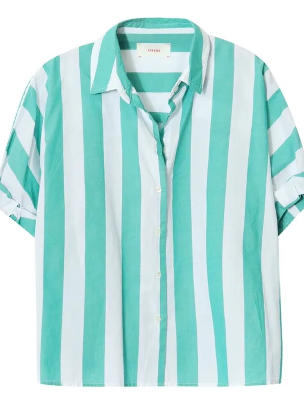 Xirena Green and White Striped Short-Sleeve Teddy Shirt